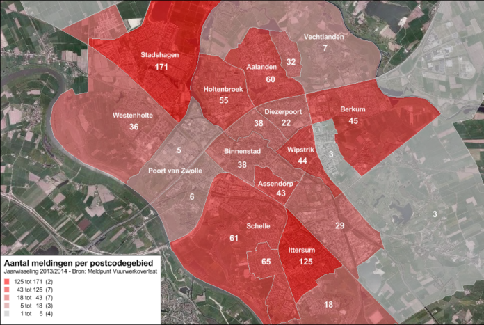 Vuurwerkmeldingen per postcodegebied