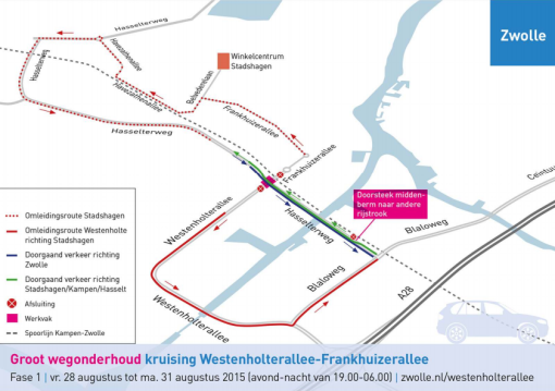 Komend weekend afsluiting kruispunt Westenholterallee – Frankhuizerallee