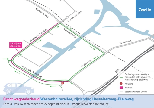 Wegwerkzaamheden Westenholterallee op rijrichting Hasselterweg – Blaloweg